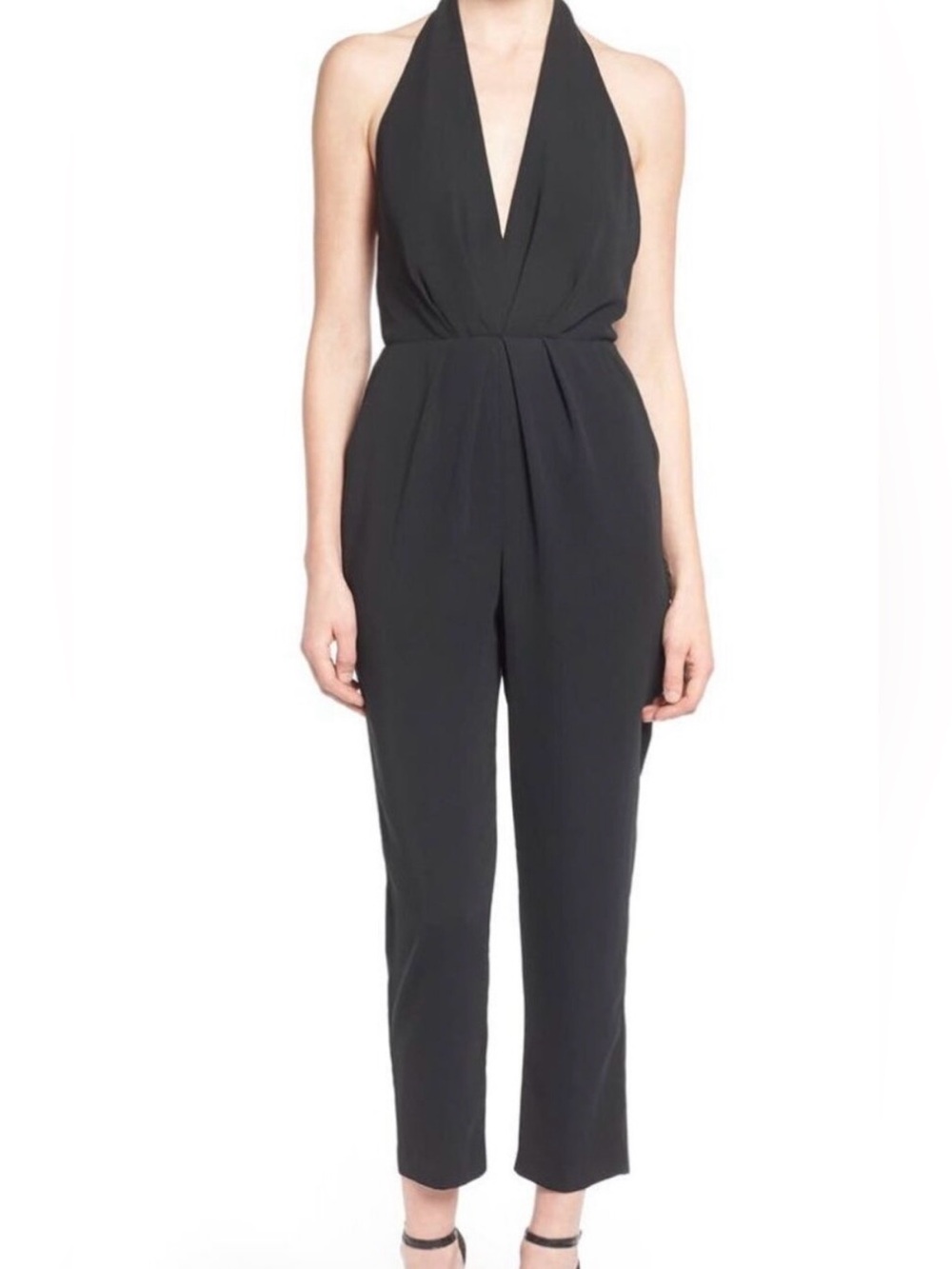 Astr the Label Black Halter Plunge V-Neck Casual Chic‎ Elegant Jumpsuit